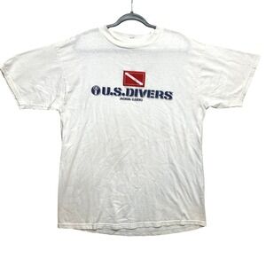 Vintage US Divers Aqua-Lung T-Shirt Mens XL White Graphic Scuba Made in USA